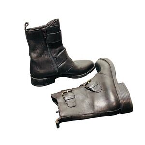 Emanuele Crasto Women's Black Leather Biker Ankle Boots Booties EU-40